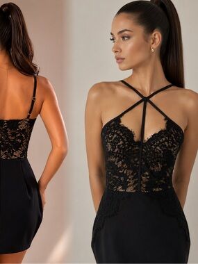 Ark & Co Black Lace Strappy Mini Dress